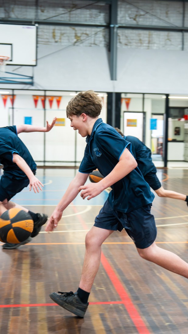 Students playing a half-court game